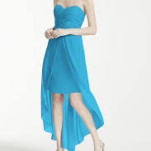NWT David's Bridal Strapless High Low Dress with Front Detail in Turquoise